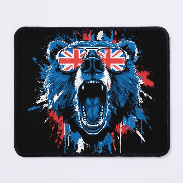 Item preview, Blue Army Bear Graphic with Sunglasses and UK Flag – Streetwear British Football Fan Style designed and sold by BeeFreeStudio.