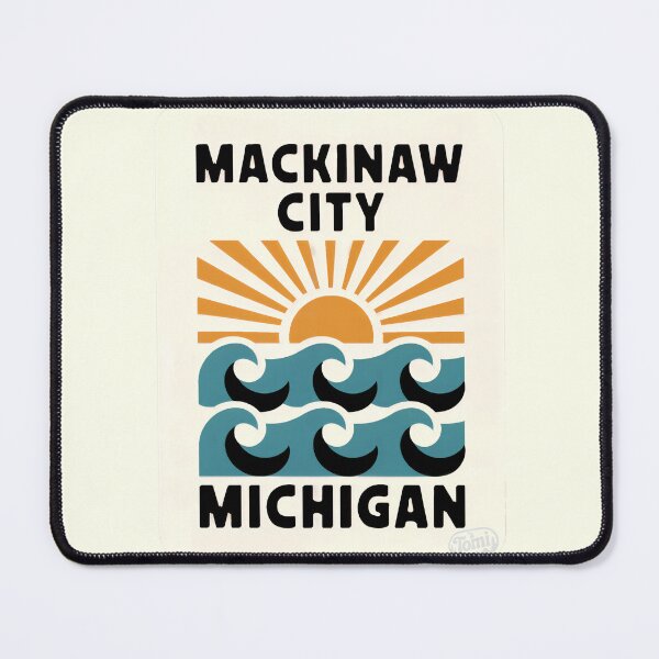 Item preview, Mackinaw City Michigan - Retro Sunset Sign designed and sold by TheOldMittenIllustrated.