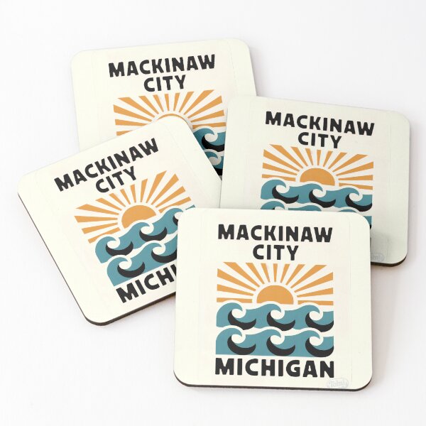 Item preview, Mackinaw City Michigan - Retro Sunset Sign designed and sold by TheOldMittenIllustrated.