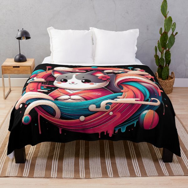Item preview, Kawaii Kimono Cat Japanese Wave Art designed and sold by BigBlueArt.