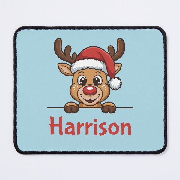 Item preview, Harrison Cute Christmas Reindeer Graphic with Santa Hat | Personalized Holiday Gift Idea designed and sold by 89BLACK.