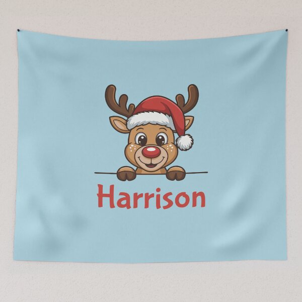 Item preview, Harrison Cute Christmas Reindeer Graphic with Santa Hat | Personalized Holiday Gift Idea designed and sold by 89BLACK.
