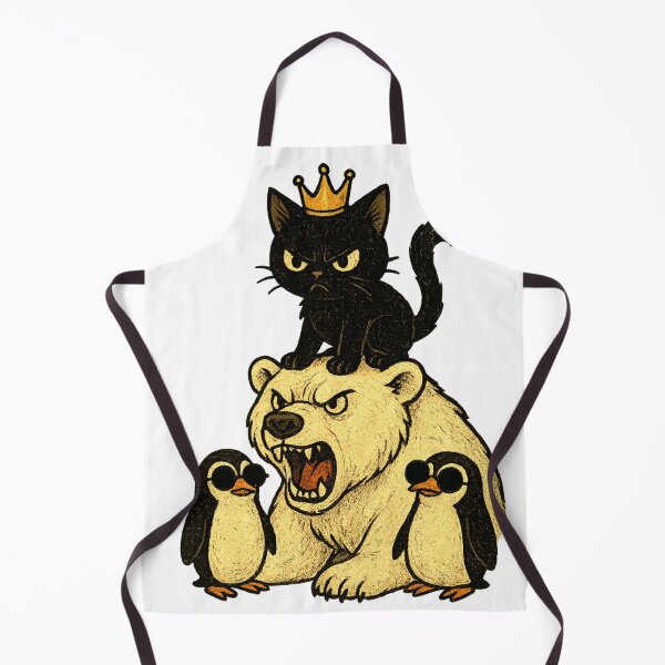 Item preview, Original Illustration of Black Kitten with Crown on Fierce Polar Bear and Penguin Bodyguards designed and sold by BlackDot Studio.