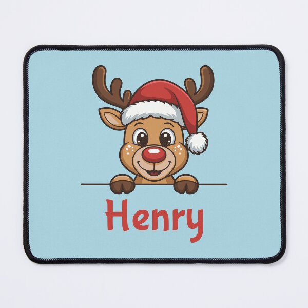 Item preview, Henry Cute Christmas Reindeer Graphic with Santa Hat | Personalized Holiday Gift Idea designed and sold by 89BLACK.