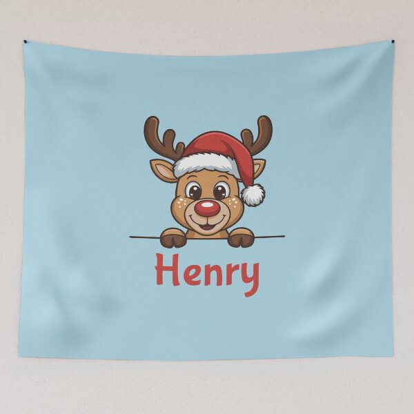 Item preview, Henry Cute Christmas Reindeer Graphic with Santa Hat | Personalized Holiday Gift Idea designed and sold by 89BLACK.