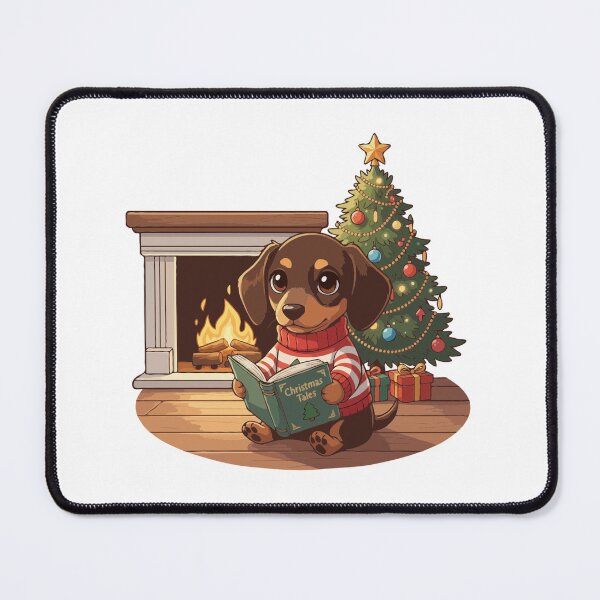 Item preview, Cozy Christmas Dachshund Puppy Reading by the Tree - Cute Christmas Dog designed and sold by The Real Life Symphony.