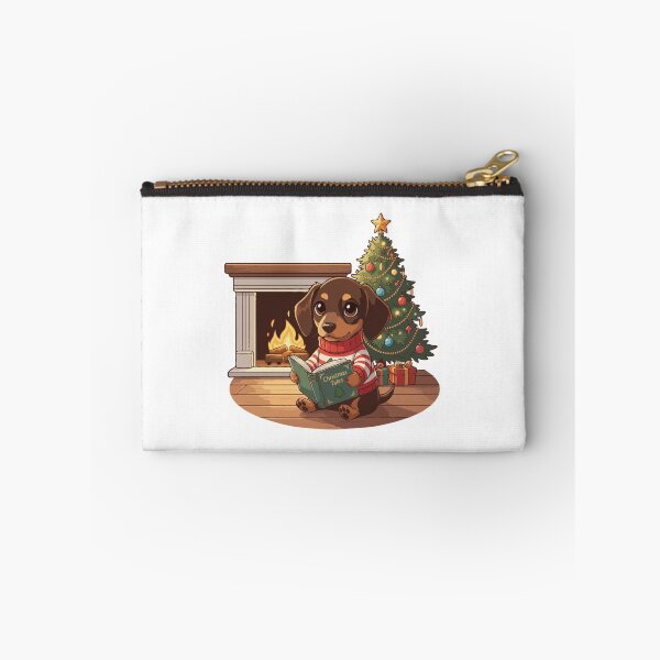 Item preview, Cozy Christmas Dachshund Puppy Reading by the Tree - Cute Christmas Dog designed and sold by The Real Life Symphony.