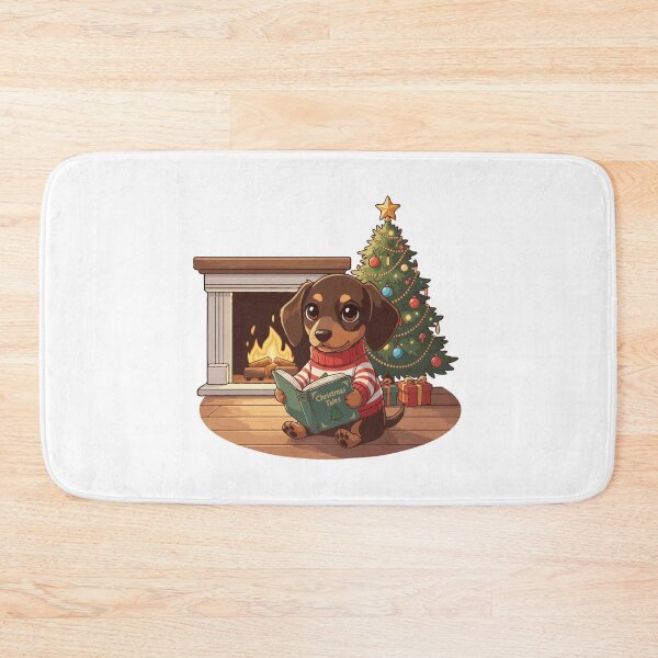 Item preview, Cozy Christmas Dachshund Puppy Reading by the Tree - Cute Christmas Dog designed and sold by The Real Life Symphony.