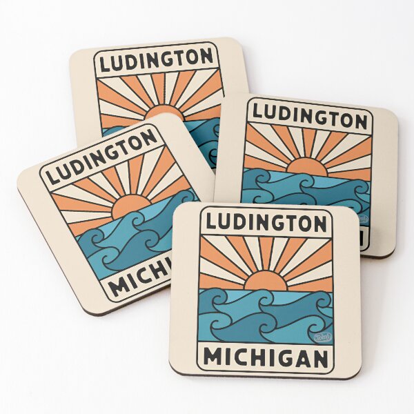 Item preview, Ludington Michigan - Retro Sunset Sign designed and sold by TheOldMittenIllustrated.