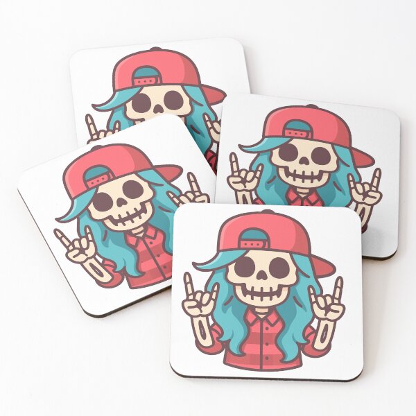 Item preview, Cute Retro Rocker Skeleton – Cartoon Skull With Peace Sign & Snapback Hat designed and sold by tatajef14.