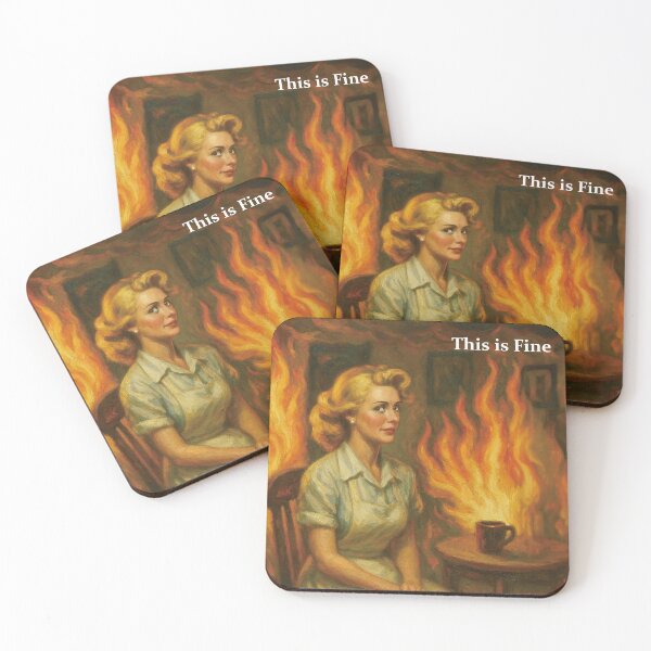 Item preview, This Is Fine – Vintage Oil Painting Meme Art of an Elegant Lady in a Burning Room designed and sold by Mog Mog Eatalot – Tokyo x A’dam Mashup.