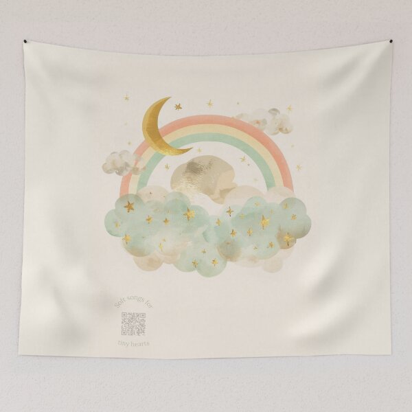 Item preview, Sleeping Moon & Pastel Rainbow Watercolor Nursery Art | Mint, Peach & Cream Pastels | Lullaby QR Design designed and sold by Esterlane.