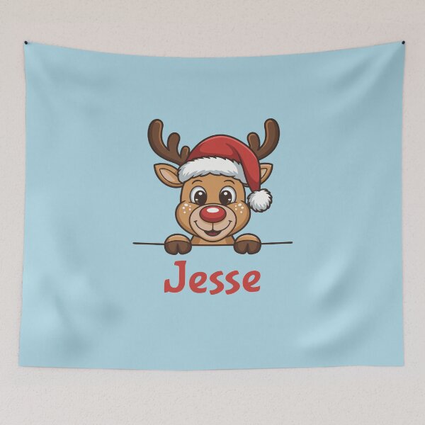 Artikelvorschau, Niedliche Weihnachtsrentier-Grafik von Jesse mit Weihnachtsmannmütze | Personalisierte Geschenkidee für Weihnachten entworfen und verkauft von 89BLACK.