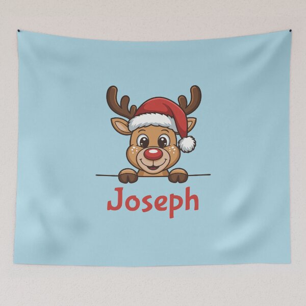 Artikelvorschau, Niedliche Weihnachtsrentier-Grafik mit Weihnachtsmannmütze von Joseph | Personalisierte Geschenkidee für Weihnachten entworfen und verkauft von 89BLACK.