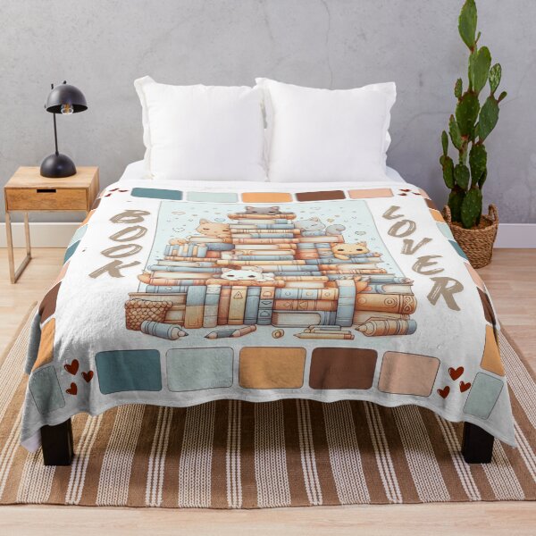 Item preview, Book Lover Blanket – Bookworm and cat girl designed and sold by Alkymias.