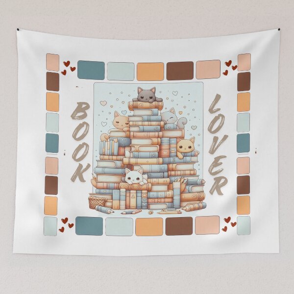 Item preview, Book Lover Blanket – Bookworm and cat girl designed and sold by Alkymias.