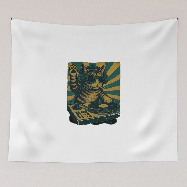 Item preview, DJ Cat Vintage Design – Cool Retro Music Kitty designed and sold by AvanasShop.