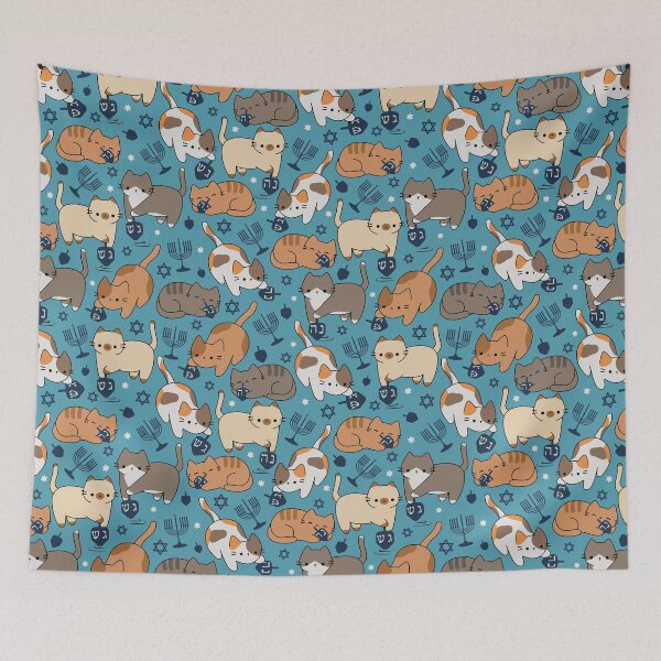 Item preview, Hanukkah Dreidel Cats [color: aqua blue] designed and sold by Becca Alessi.