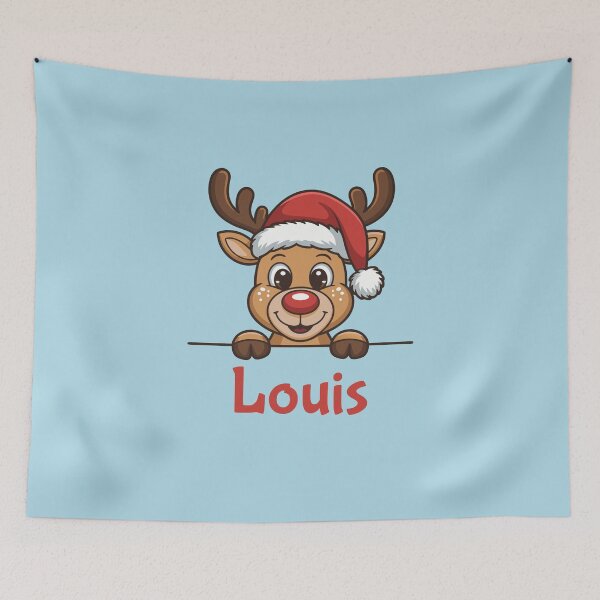 Artikelvorschau, Niedliche Weihnachtsrentier-Grafik von Louis mit Weihnachtsmannmütze | Personalisierte Geschenkidee für Weihnachten entworfen und verkauft von 89BLACK.