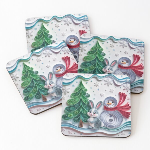 Item preview, Bunny and snowman by the Christmas tree,quilling style. designed and sold by elegantpaterns.