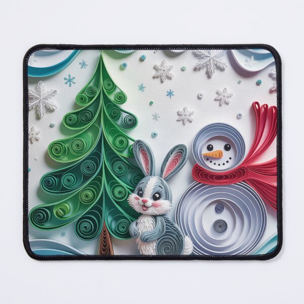 Item preview, Bunny and snowman by the Christmas tree,quilling style. designed and sold by elegantpaterns.