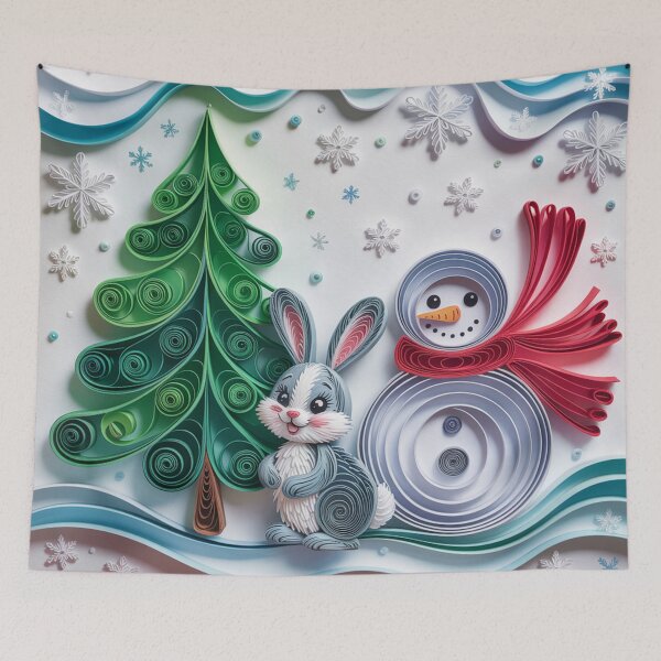 Item preview, Bunny and snowman by the Christmas tree,quilling style. designed and sold by elegantpaterns.