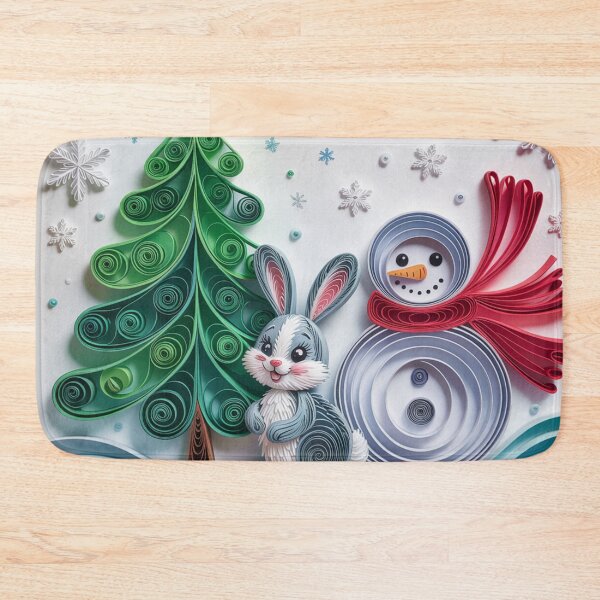 Item preview, Bunny and snowman by the Christmas tree,quilling style. designed and sold by elegantpaterns.