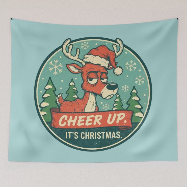 Item preview, Cheer Up It's Christmas - Funny Grumpy Reindeer Sarcastic Vintage. designed and sold by jheinart.