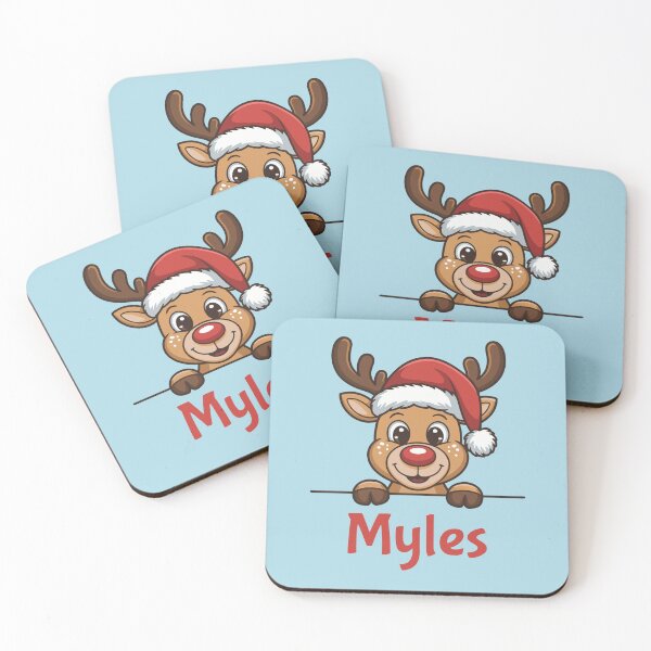 Item preview, Myles Cute Christmas Reindeer Graphic with Santa Hat | Personalized Holiday Gift Idea designed and sold by 89BLACK.