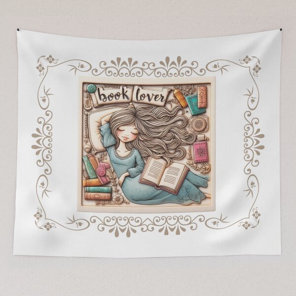 Item preview, Bookworm Blanket – Cute Reading Girl with Books designed and sold by Alkymias.