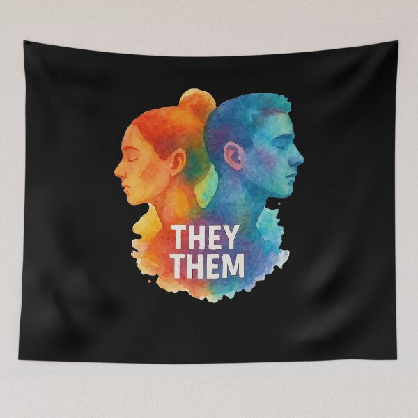 Item preview, They Them Pronouns LGBTQ+ Nonbinary Rainbow Watercolor Design designed and sold by Madeline Binder Art & Design.
