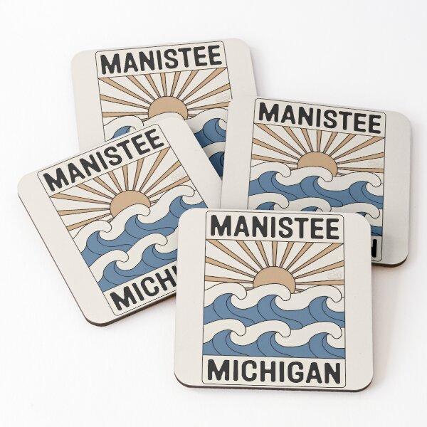 Item preview, Manistee Michigan - Retro Sunset Sign designed and sold by TheOldMittenIllustrated.
