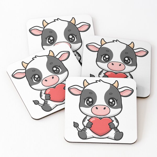Item preview, Cute Kawaii Cow Holding Heart Cartoon Illustration designed and sold by Cute Stickers Machine.