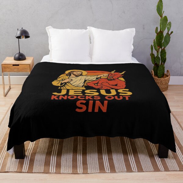 Item preview, Jesus Knocks Out Sin T-Shirt – Retro Christian Boxing Graphic Tee designed and sold by christiantkd.