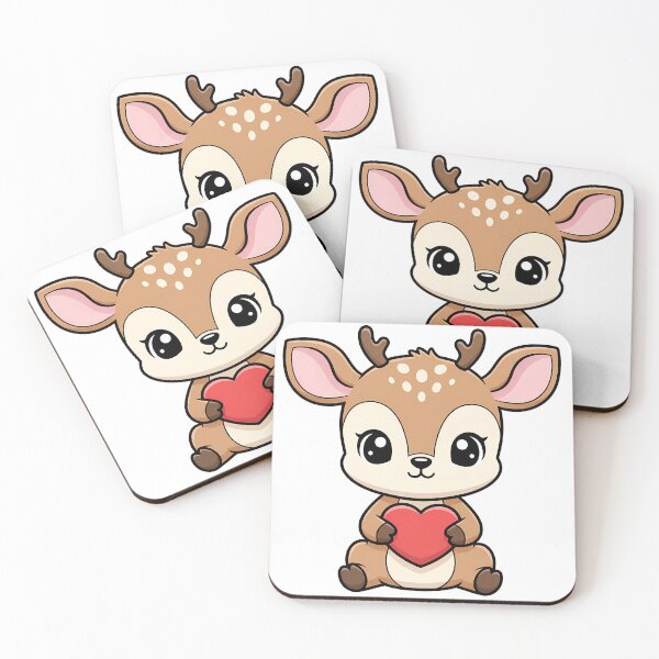 Item preview, Cute Kawaii Deer Holding Heart Cartoon Illustration designed and sold by Cute Stickers Machine.