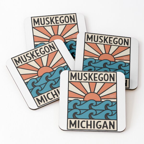 Item preview, Muskegon Michigan - Retro Sunset Sign designed and sold by TheOldMittenIllustrated.