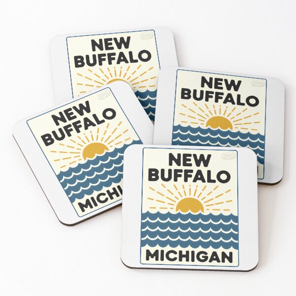 Item preview, New Buffalo Michigan - Retro Sunset Sign designed and sold by TheOldMittenIllustrated.
