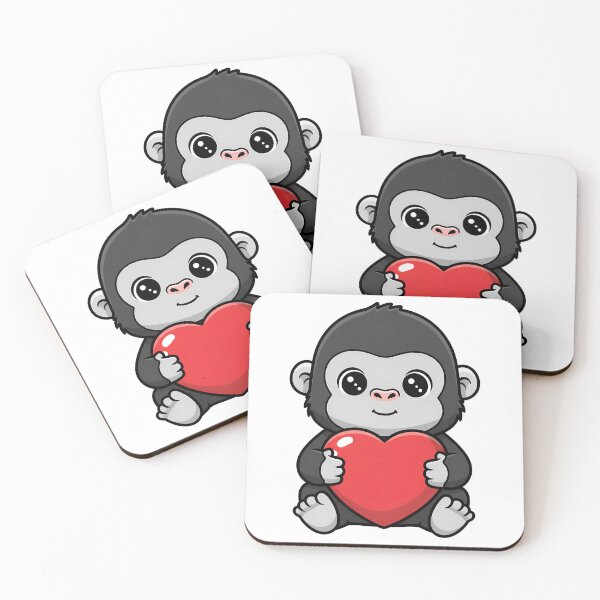 Item preview, Cute Kawaii Gorilla Holding Heart Cartoon Illustration designed and sold by Cute Stickers Machine.