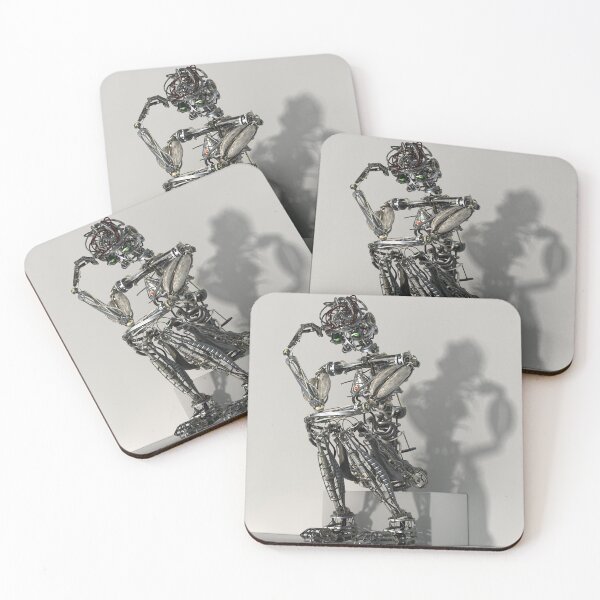 Item preview, The Robotic Thinker | 3D Image / Mixed Media Sculpture: Chromed Skeletal Robot, Thoughtful Pose (Homage to Rodin) designed and sold by Keltoi-art.