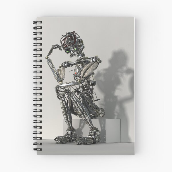 Item preview, The Robotic Thinker | 3D Image / Mixed Media Sculpture: Chromed Skeletal Robot, Thoughtful Pose (Homage to Rodin) designed and sold by Keltoi-art.