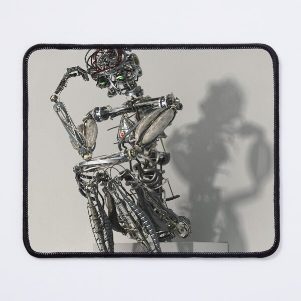Item preview, The Robotic Thinker | 3D Image / Mixed Media Sculpture: Chromed Skeletal Robot, Thoughtful Pose (Homage to Rodin) designed and sold by Keltoi-art.