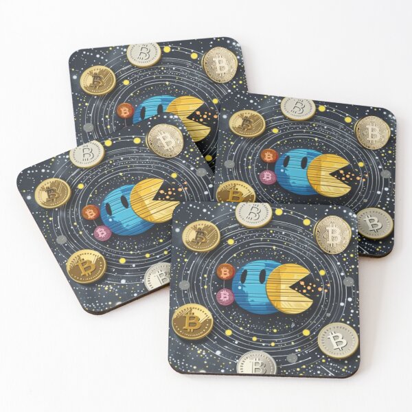 Item preview, Bitcoin Solar System – Bitcoin & Altcoin Galaxy Space Pacman Illustration designed and sold by NFTDesignsBLV.