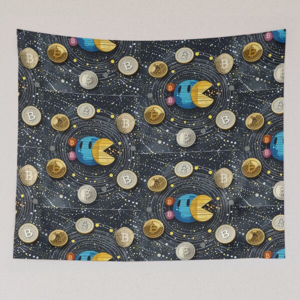 Item preview, Bitcoin Solar System – Bitcoin & Altcoin Galaxy Space Pacman Illustration designed and sold by NFTDesignsBLV.