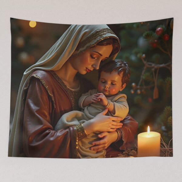 Item preview, Advent Christmas Virgin Mary with baby Jesus wooden sculpture   designed and sold by JaroDesign2023.