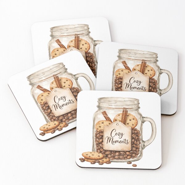 Item preview, Cozy moments with cookies and coffee in a clear jar on a wooden table designed and sold by SpaceartLilu.