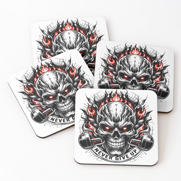 Item preview, Never Give Up Power Skull Flames Motivational Design designed and sold by DrawDrip.