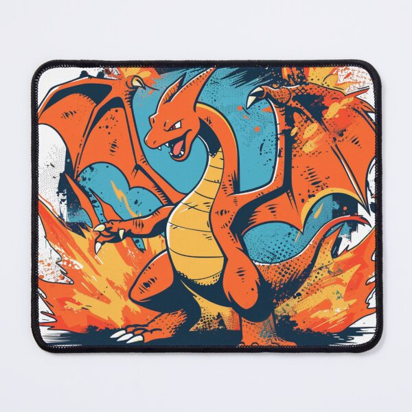 Artikelvorschau, Retro-Glurak-Drache im Pokémon-Stil – Vintage-Anime-Feuer-Splash-Design entworfen und verkauft von DesignsbyJesse.