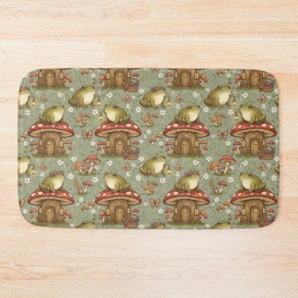 Item preview, Cottage goblin core frog and mushroom nature pattern designed and sold by MGuyerArt.