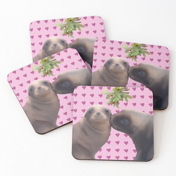 Item preview, Kissing pakake (NZ sea lion) pups under the mistletoe designed and sold by GivernyKate.
