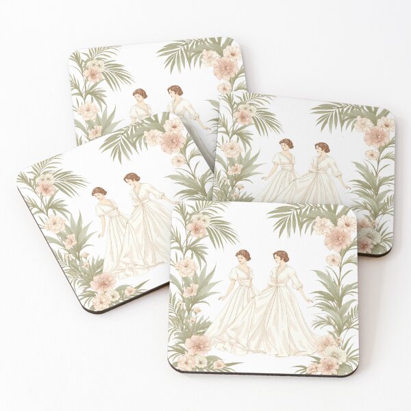 Item preview, Elegant women in vintage dresses surrounded by tropical flowers in a soft, serene setting designed and sold by SpaceartLilu.